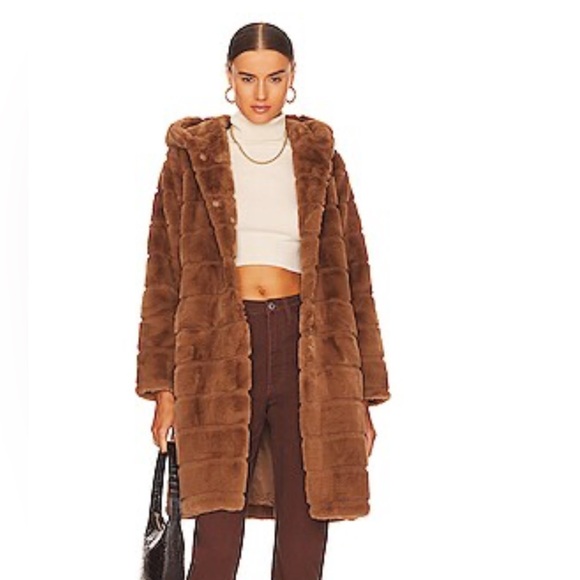 Apparis Celina 3 Faux Fur Coat in Camel - Picture 1 of 6